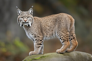 bobcat (lynx rufus) standing on a rock