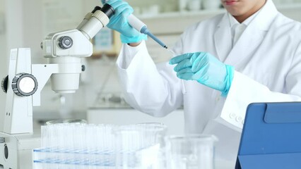 Poster - Researcher experimenting in the lab. Scientific experiment.