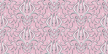 Vector Seamless Damask Pattern. Damask Vintage Floral Pattern On Pink Background.