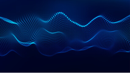 Poster - Abstract blue futuristic wave. Flow of particles. Big data transfer visualization. Vector illustration.
