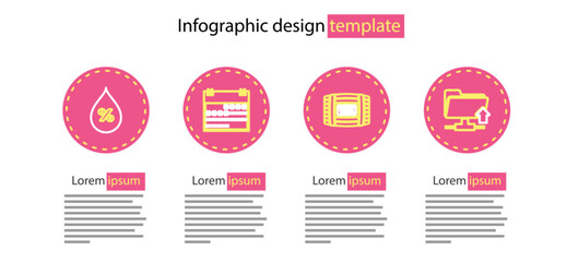 Poster - Set line Wooden barrel for wine, FTP folder upload, Calendar and Water drop percentage icon. Vector