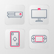 © vector_v - Set line Portable video game console, Playing card with diamonds, Computer monitor and Video icon. Vector
