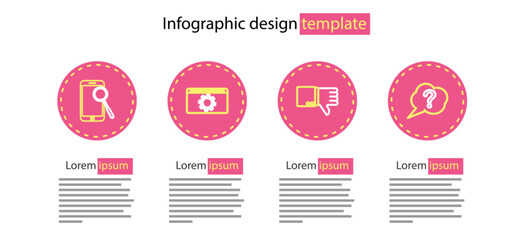 Poster - Set line Dislike, Speech bubble Question, Setting and Mobile phone diagnostics icon. Vector