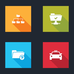 Poster - set folder tree, ftp operation successful, unknown directory and taxi car icon. vector