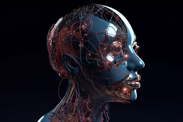 Poster - Artificial intelligence - conceptual illustration of an android robot cyborg. Generative AI