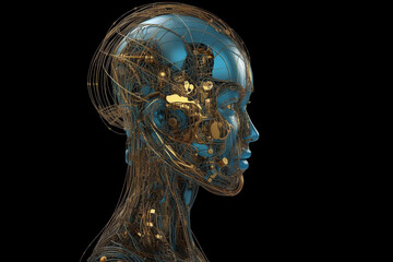 Poster - Artificial intelligence - conceptual illustration of an android robot cyborg. Generative AI