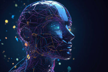 Poster - Artificial intelligence - conceptual illustration of an android robot cyborg. Generative AI