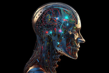 Poster - Artificial intelligence - conceptual illustration of an android robot cyborg. Generative AI