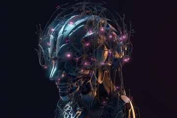 Poster - Artificial intelligence - conceptual illustration of an android robot cyborg. Generative AI