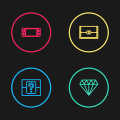 Wall Mural - Set line Mystery or random box, Diamond, Chest for game and Portable video console icon. Vector