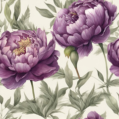 Wall Mural - Seamless floral pattern with peonies, watercolor. Template design for textiles, interior, clothes, wallpaper. Botanical art. AI illustration.