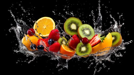  Sliced fruits with water splash made with Ai generative technology