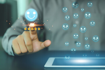 Poster - Customer service satisfaction survey feedback for business review rating and best service or finance digital marketing poll or user comment concepts.