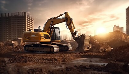 Excavator at construction site