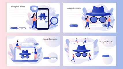 Wall Mural - Incognito mode concept. Online privacy and personal data protection. Browse in private. Confidential.Screen template for landing page, template, ui, web, mobile app, poster, banner, flyer. Vector