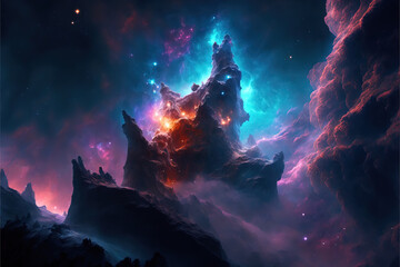 Wall Mural - purple, red and blue space with stars. fantasy galaxy generative ai background