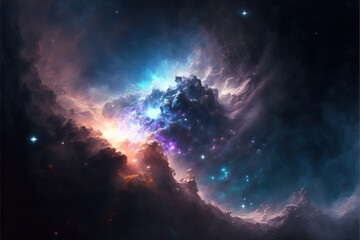 Wall Mural - glowing nebula with stars. fantasy galaxy generative ai background