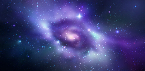 Wall Mural - space vector background with realistic spiral galaxy and shining stars