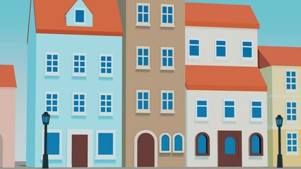 Poster - Polish city street with old houses. Abstract animation