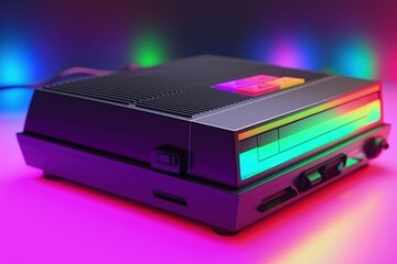 Old video game console, 80s and 90s, retro style, colorful background, digital illustration. Generative AI