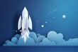 © Deivison - Rocket on blue background, paper cut style, illustration. Generative AI