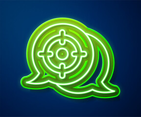 Sticker - Glowing neon line Target sport icon isolated on blue background. Clean target with numbers for shooting range or shooting. Vector