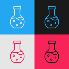 Sticker - Pop art line Test tube and flask chemical laboratory test icon isolated on color background. Laboratory glassware sign. Vector