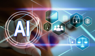 Aufkleber - on blurred background digital artificial intelligence icon hologram 3D rendering