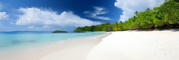  Beautiful tranquil white sand beach, generative ai