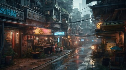 Wall Mural - Cyberpunk style city created with Generative AI technology.