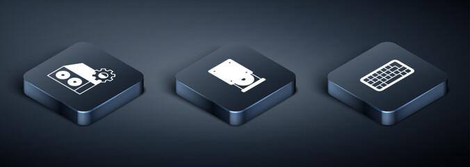 Poster - Set Isometric Case of computer, Keyboard and Optical disc drive icon. Vector