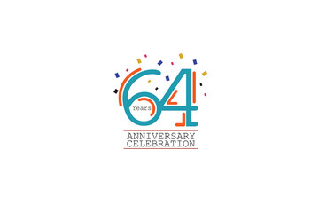 64th, 64 years, 64 year anniversary 2 colors blue and orange on white background abstract style logotype, vector design for celebration vector