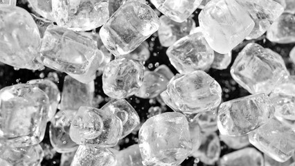 Aufkleber - Freeze motion of flying ice cubes isolated on black background.