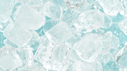 Aufkleber - Freeze motion of flying ice cubes isolated on blue background.