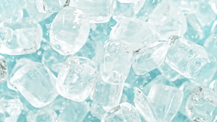 Aufkleber - Freeze motion of flying ice cubes isolated on blue background.