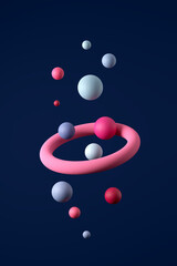 Aufkleber - Abstract blue and pink spheres falling through a ring. Science and technology abstract wallpaper background. 3D rendering.
