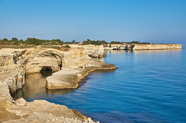 Wall Mural - sea scenery in Puglia. Italy. Torre di Sant Andrea - famous beach with rock formations near Otranto town