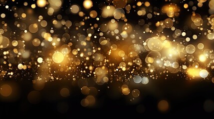 Sticker - Glittering gold bokeh lights on a black background, generative ai