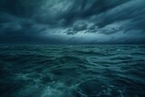 Fototapeta Natura - horror black blue sky, sea haunted cloud, scary ocean, depression background, mystery gloomy dark theme, blur texture, generative ai