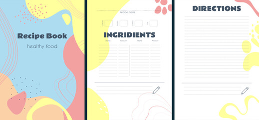 template for recipe book with hand drawn abstract shapes in pastel colors