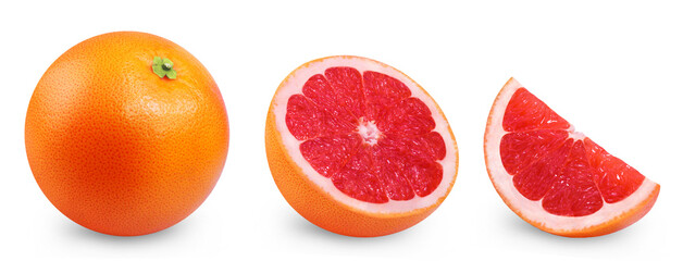 Wall Mural - grapefruit isolated set. collection of ripe grapefruits, half fruit and a slice of grapefruit on a t