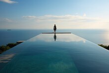 Luxurious Infinity Pool, Featuring An Edge That Seems To Merge With The Horizon, Offering A Stunning View And A Sense Of Infinite Relaxation - Generative AI