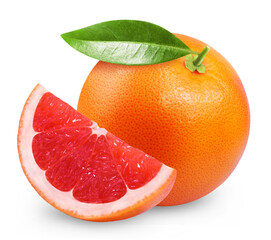 Wall Mural - grapefruit isolated. ripe grapefruit and a slice of fruit on a white background.