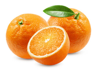 Wall Mural - Orange isolated. Ripe oranges and half an orange on a white background.