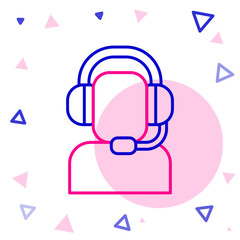 Poster - Line Man with a headset icon isolated on white background. Support operator in touch. Concept for call center, client support service. Colorful outline concept. Vector