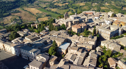 Canvas Print - Panoramic aerial view of Orvieto medieval town from a flying drone - Italy