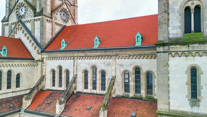 Aerial view of St Francis Church exterior in Vienna, Austria