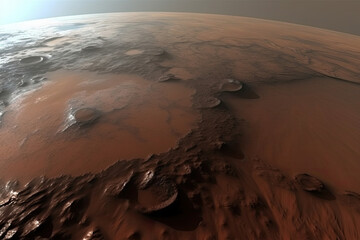 Wall Mural - space expedition for colonization mars. water in soil of mars. martian landscape. the surface of red
