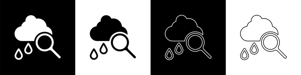 Canvas Print - Set Cloud with rain icon isolated on black and white background. Rain cloud precipitation with rain drops. Vector