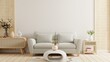 © Vanit่jan - Empty living room with gray sofa and table on empty white wall background. 3d rendering